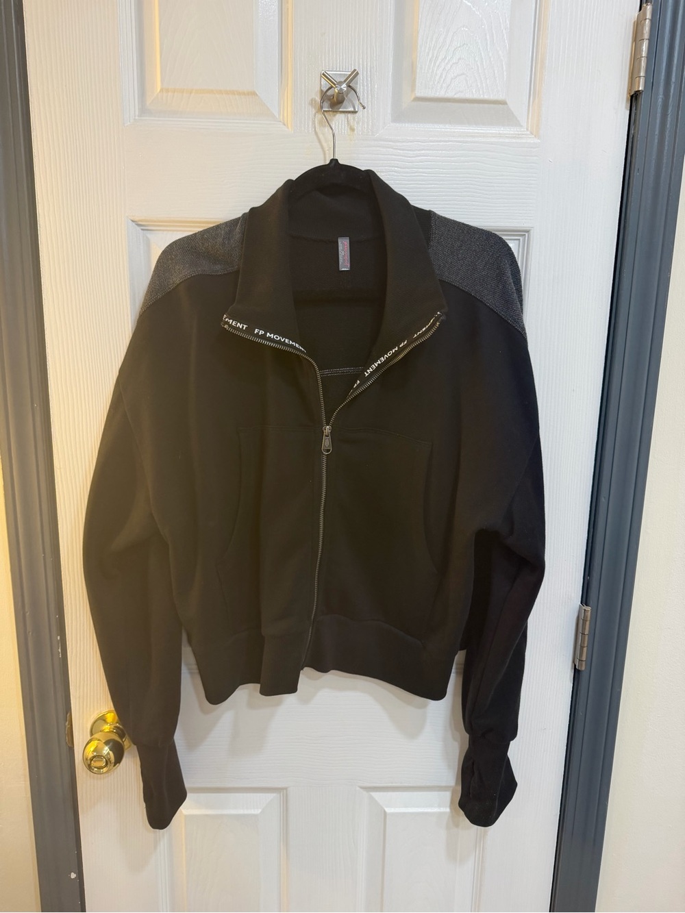 Free people Black Women’s Zip-Up Jacket with Contrast Shoulders